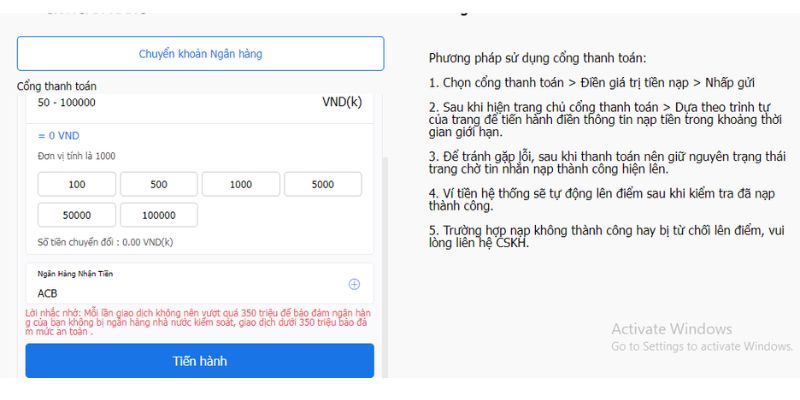 Nạp tiền 78win qua ngân hàng